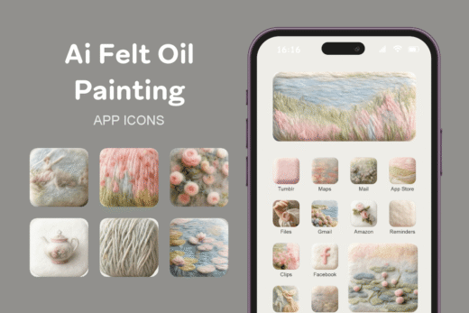 Ai Felt Oil Painting theme pack featured image showing icons widgets and wallpaper