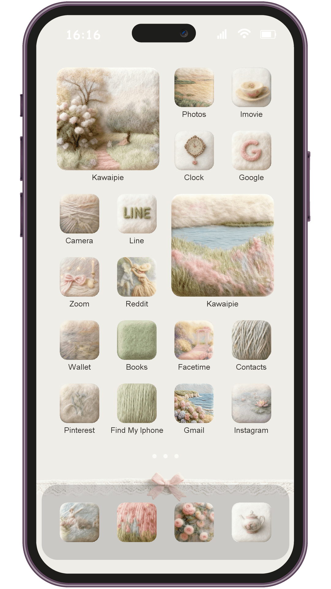 Ai Felt Oil Painting theme pack installed on phone home screen