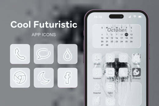 Cool Futuristic theme pack featured image showing icons widgets and wallpaper