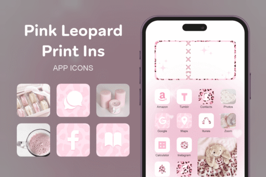 Pink Leopard Print Ins theme pack featured image showing icons widgets and wallpaper