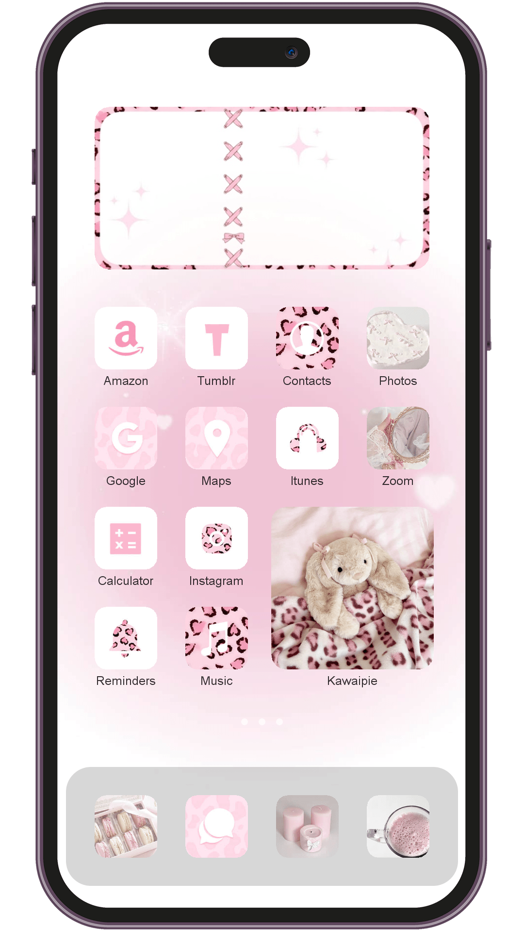 Pink Leopard Print Ins theme pack applied on smartphone home screen