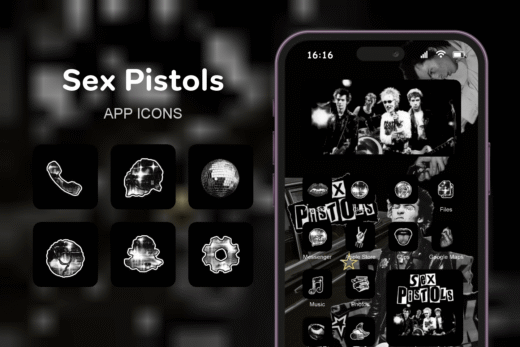 Sex Pistols theme pack featured image showing icons widgets and wallpaper