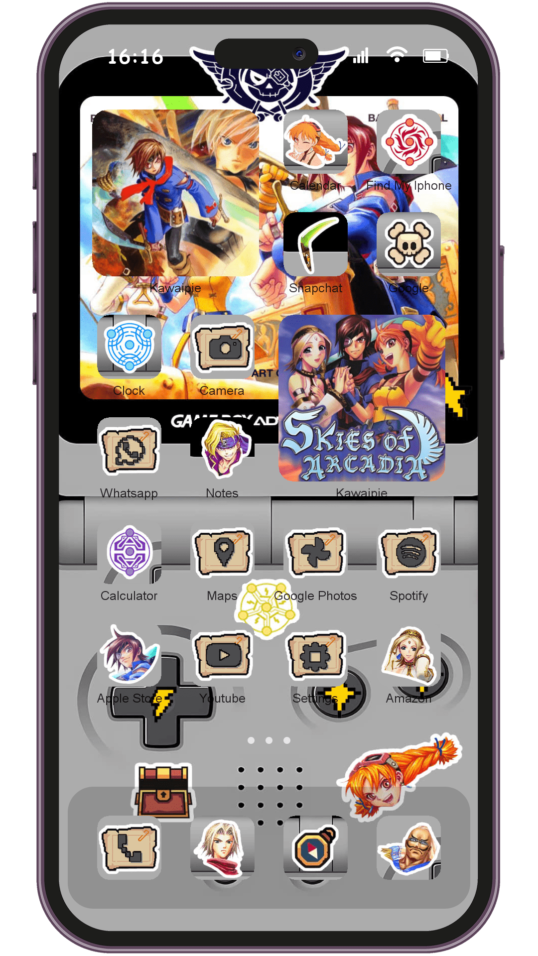 Anime Skies Of Arcadia theme pack installed on phone home screen