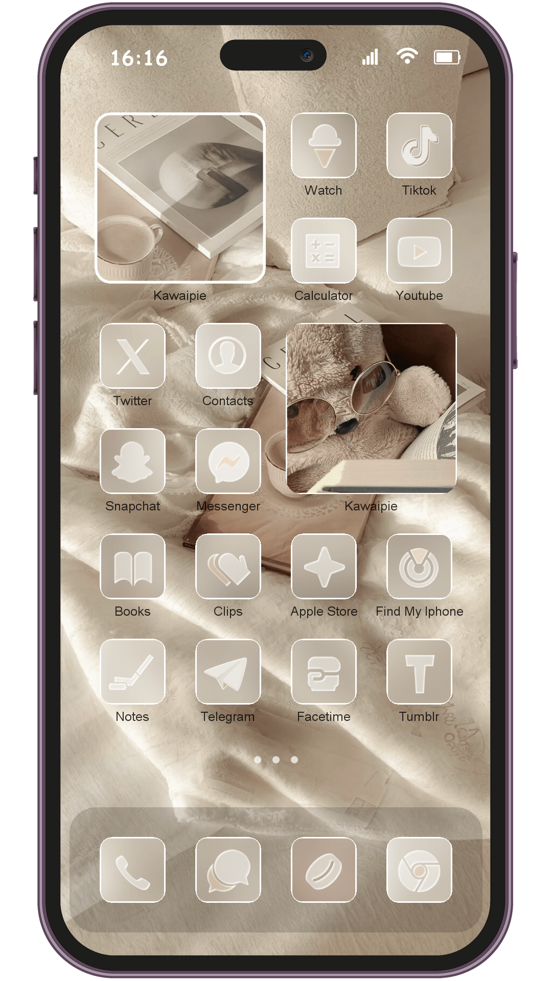 Beige Winter Aesthetics B theme pack installed on phone home screen