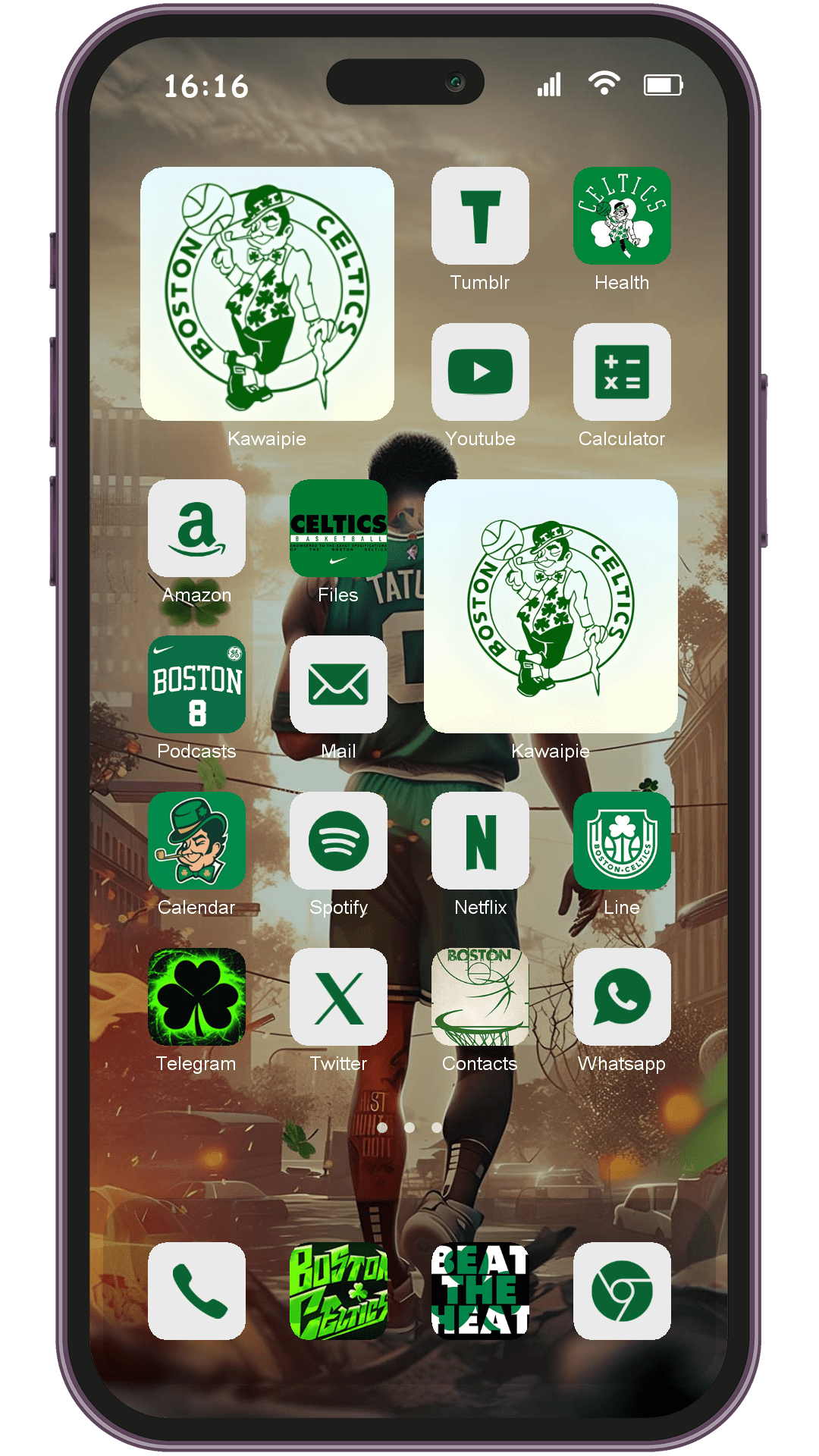 Boston celtics basketball. theme pack installed on phone home screen