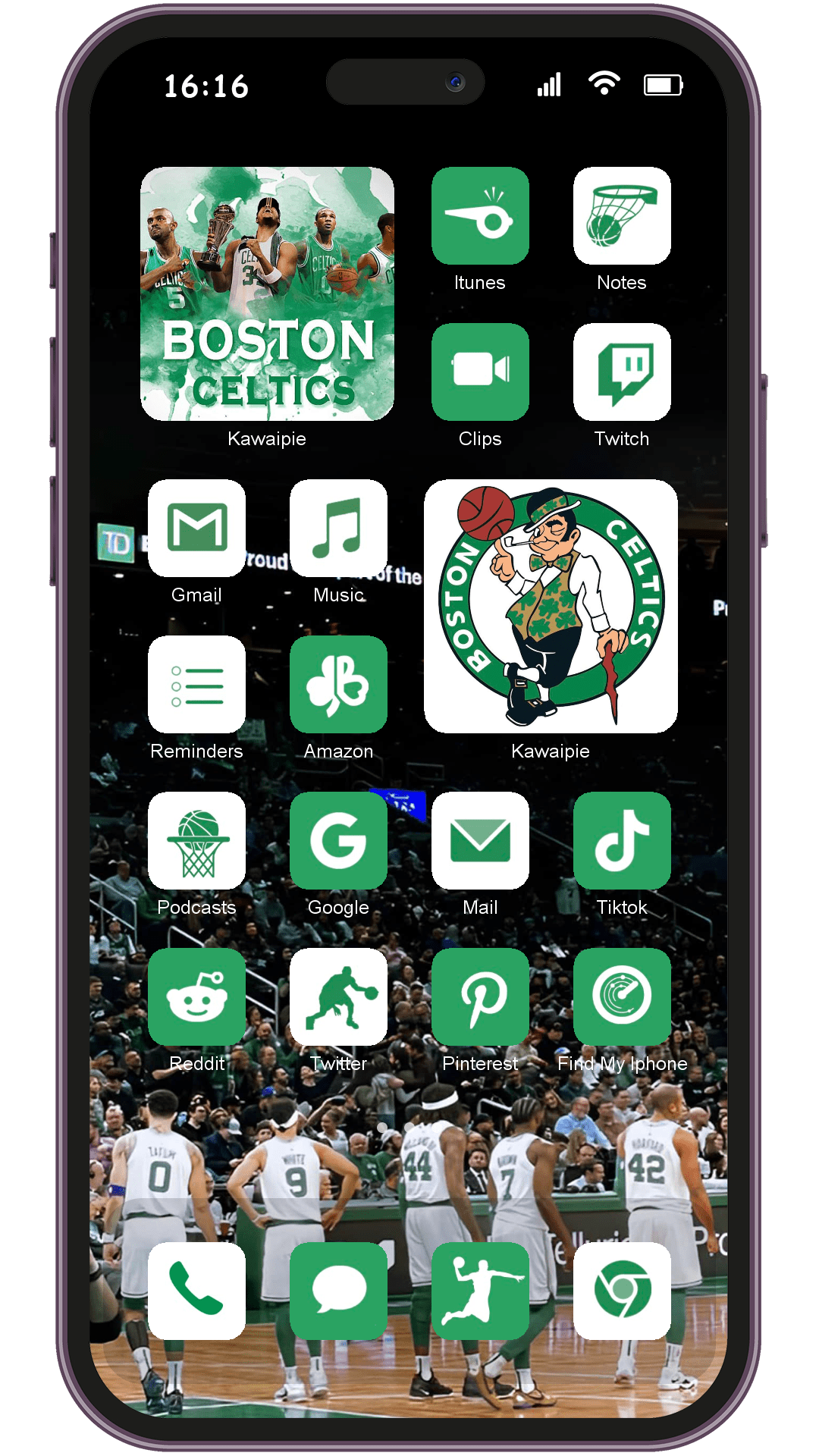 Boston Celtics theme pack installed on phone home screen