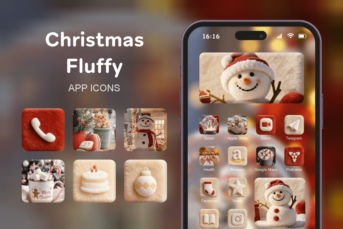Christmas Fluffy theme pack featured image showing icons widgets and wallpaper
