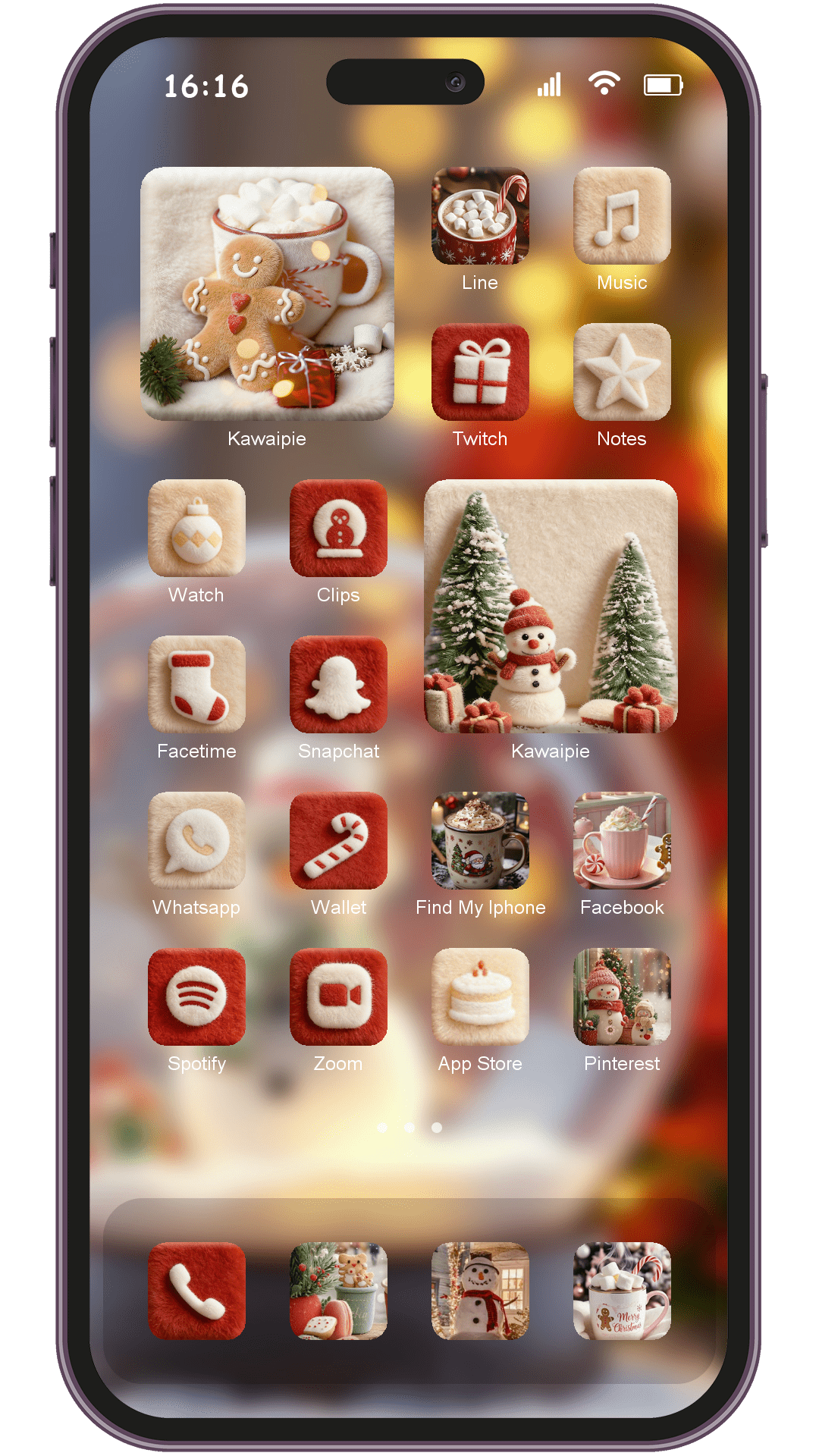 Christmas Fluffy theme pack installed on phone home screen