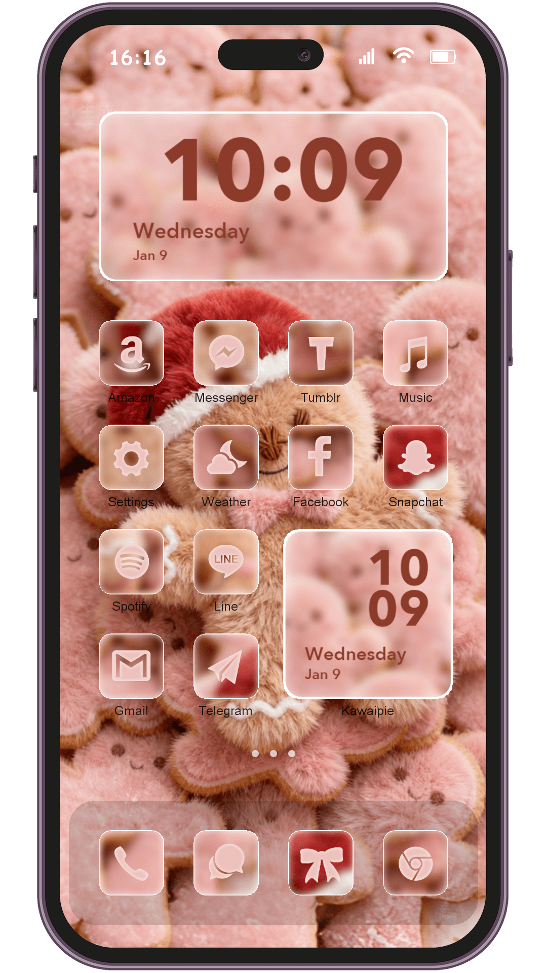 Christmas Gingerbread Man theme pack applied on smartphone home screen