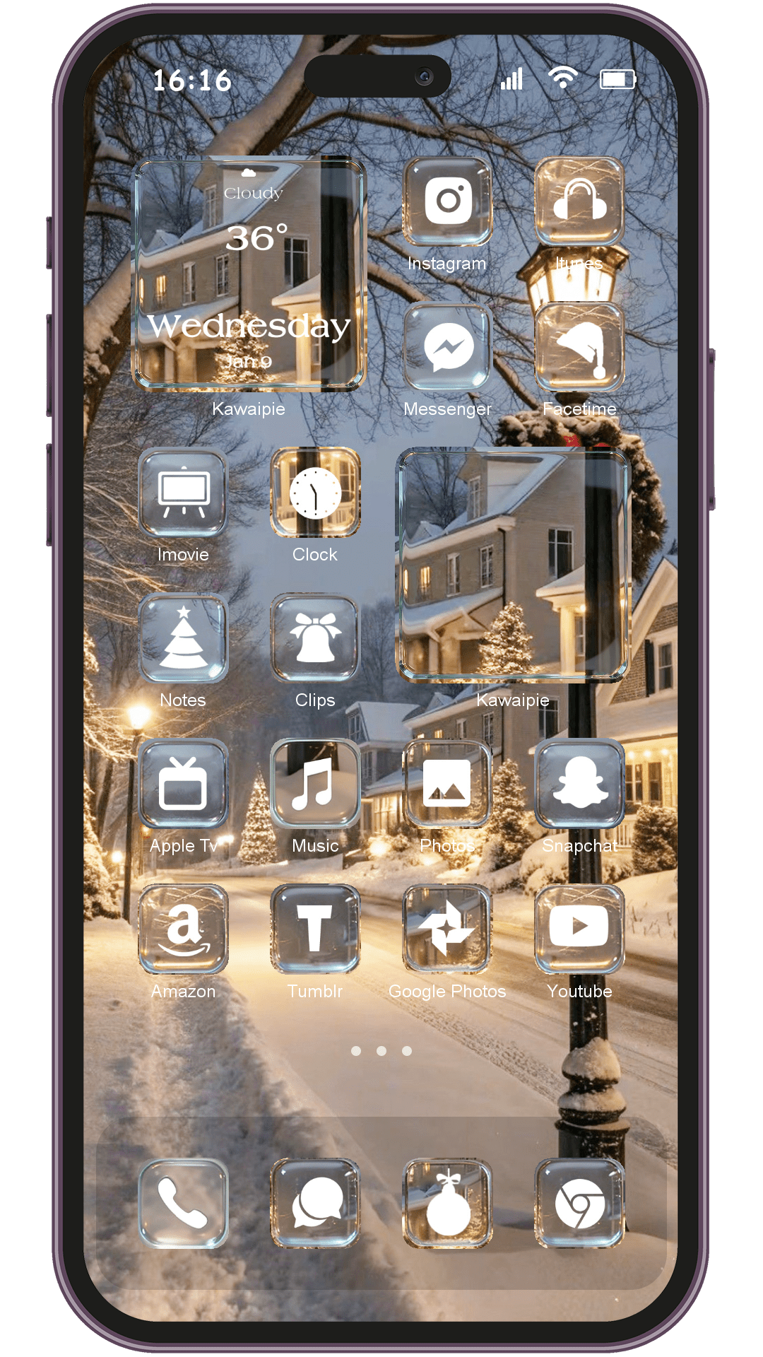 Christmas theme pack installed on phone home screen