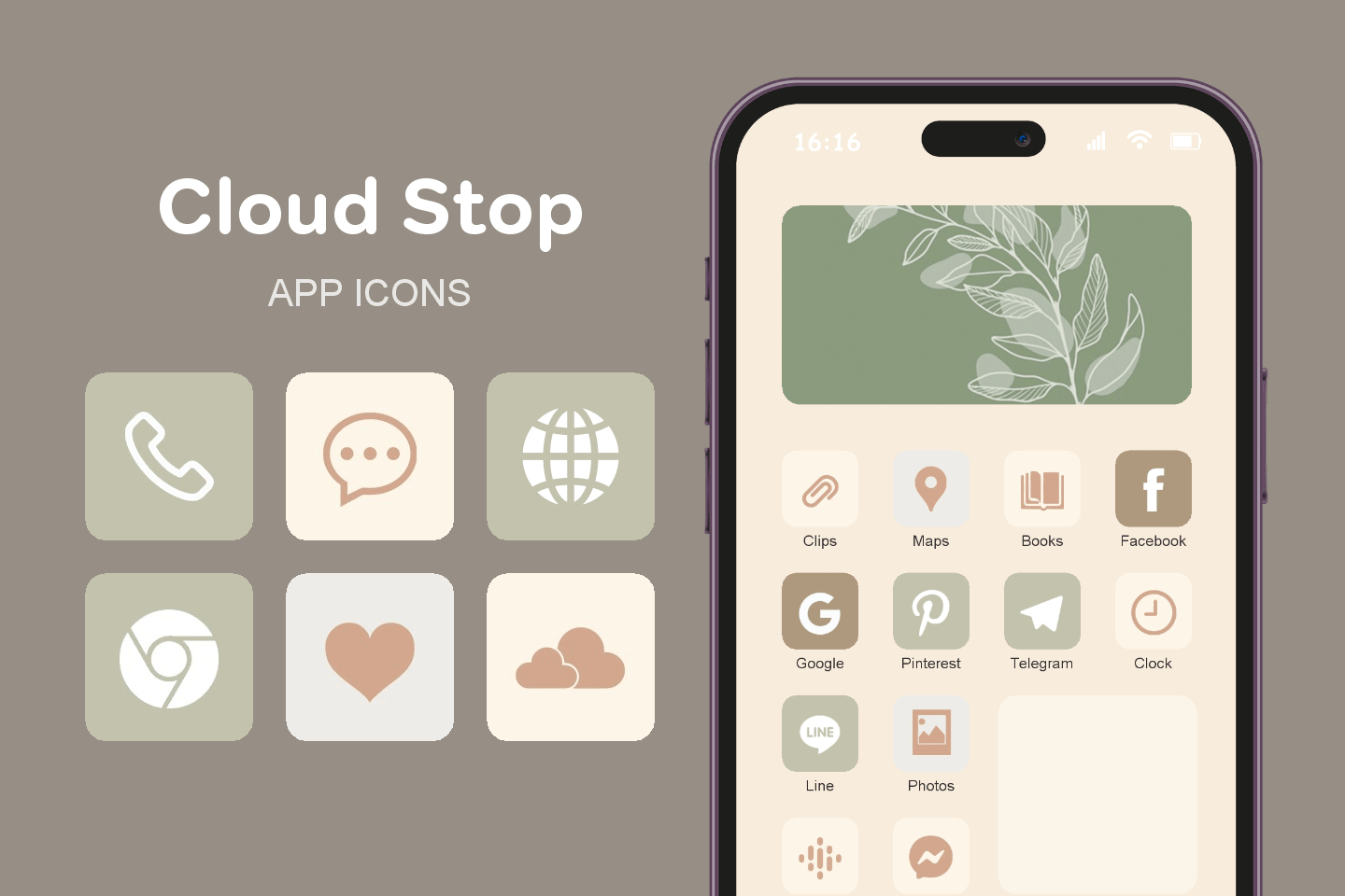Cloud Stop theme pack featured image showing icons widgets and wallpaper