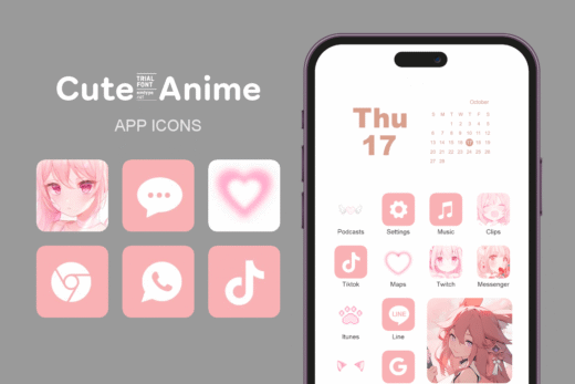 Cute_Anime theme pack featured image showing icons widgets and wallpaper