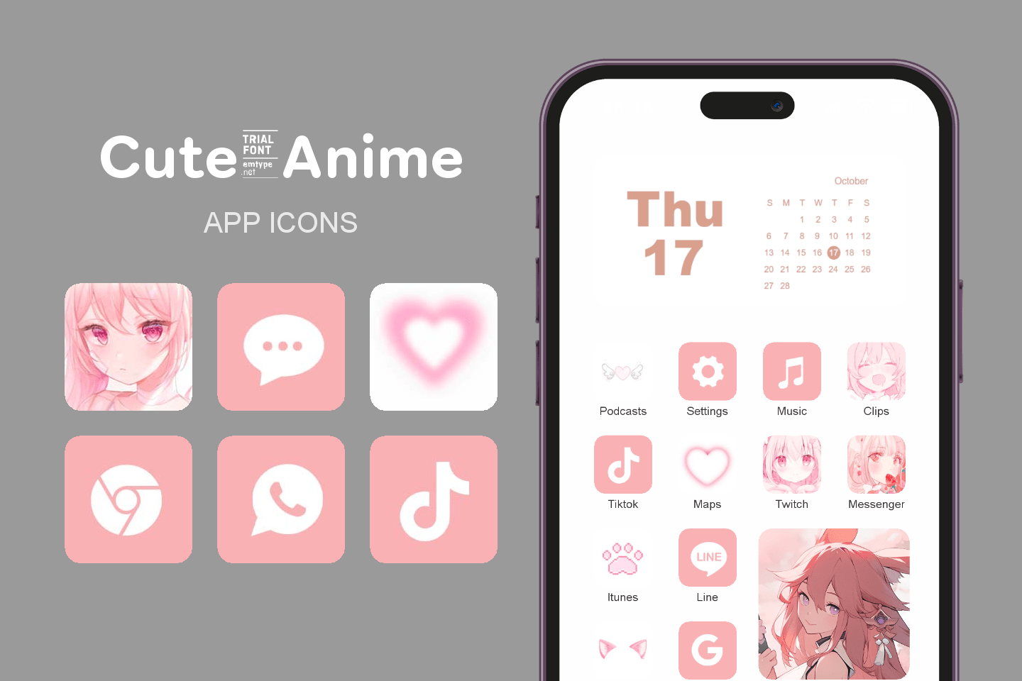Cute_Anime theme pack featured image showing icons widgets and wallpaper