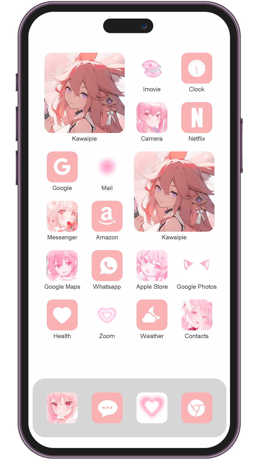 Cute_Anime theme pack installed on phone home screen