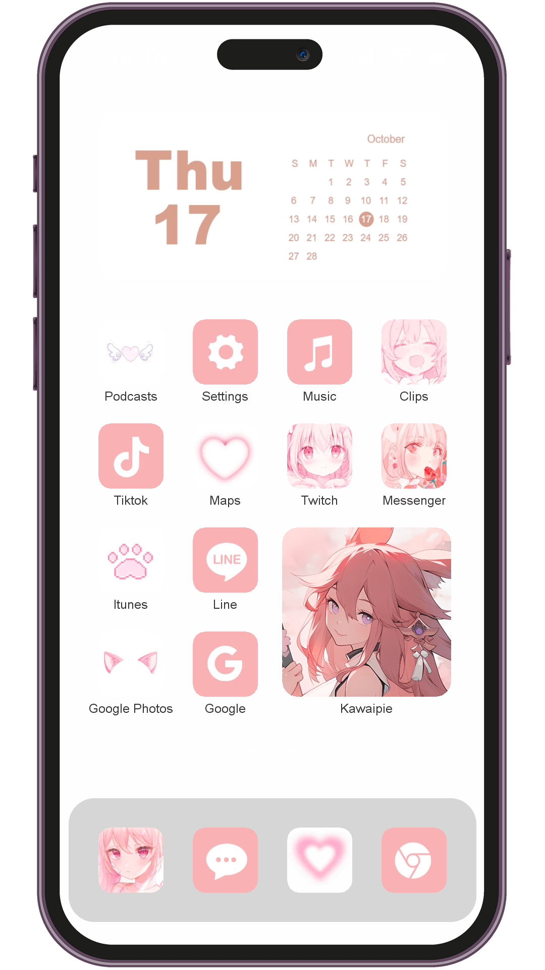 Cute_Anime theme pack applied on smartphone home screen