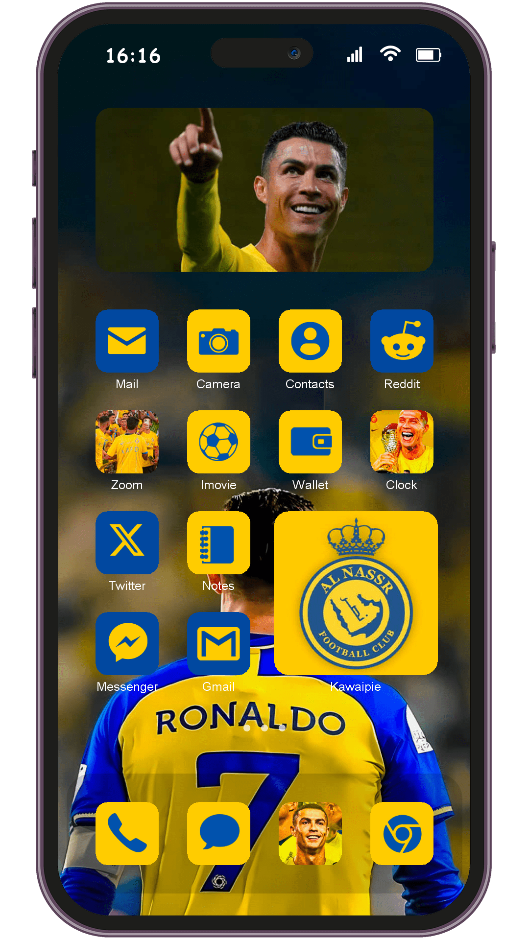Football Al Nassr theme pack applied on smartphone home screen
