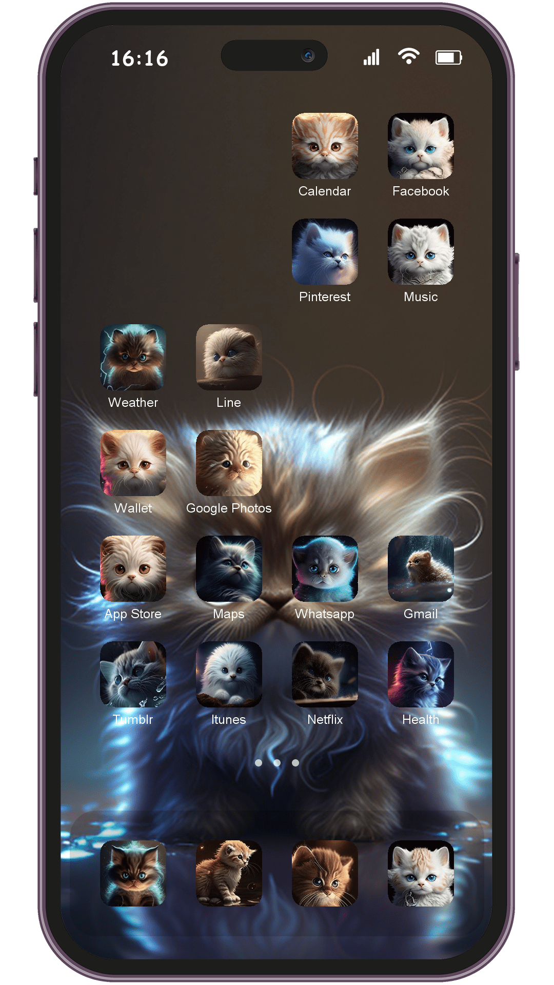 Glare Cat A theme pack installed on phone home screen