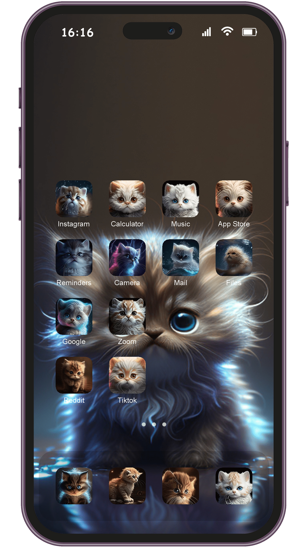 Glare Cat A theme pack applied on smartphone home screen