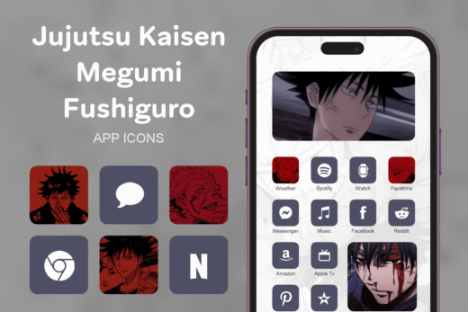 Jujutsu Kaisen Megumi Fushiguro theme pack featured image showing icons widgets and wallpaper