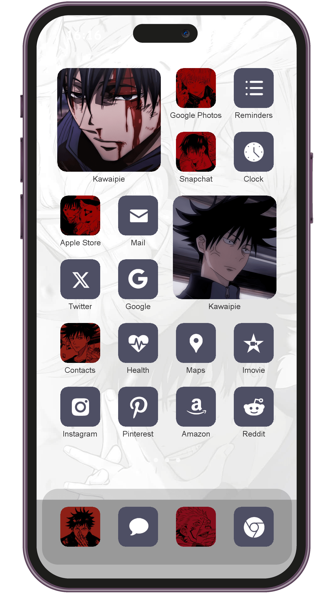 Jujutsu Kaisen Megumi Fushiguro theme pack installed on phone home screen