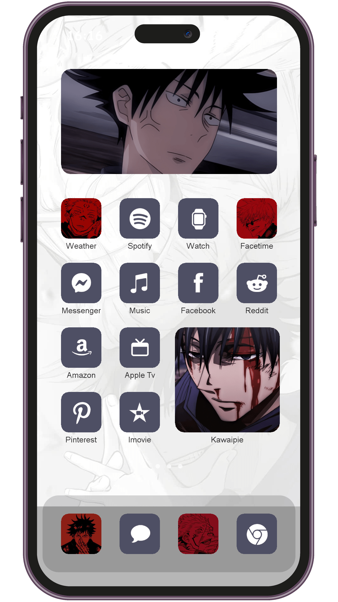 Jujutsu Kaisen Megumi Fushiguro theme pack applied on smartphone home screen