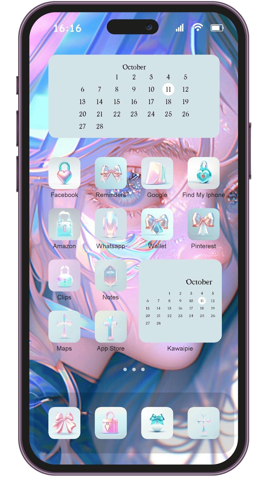 Light Goddess Two theme pack applied on smartphone home screen