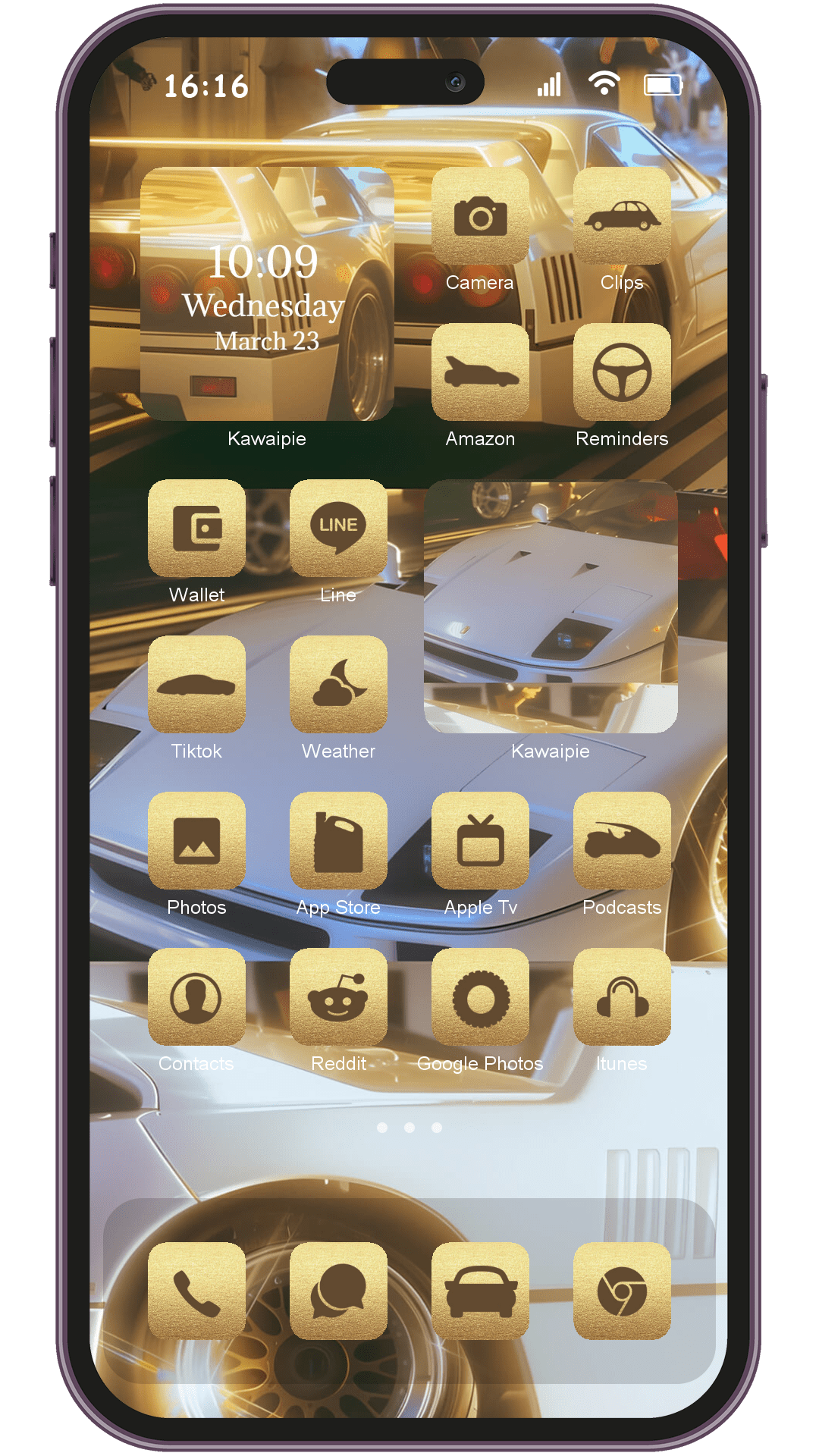 Luminescence Car theme pack installed on phone home screen