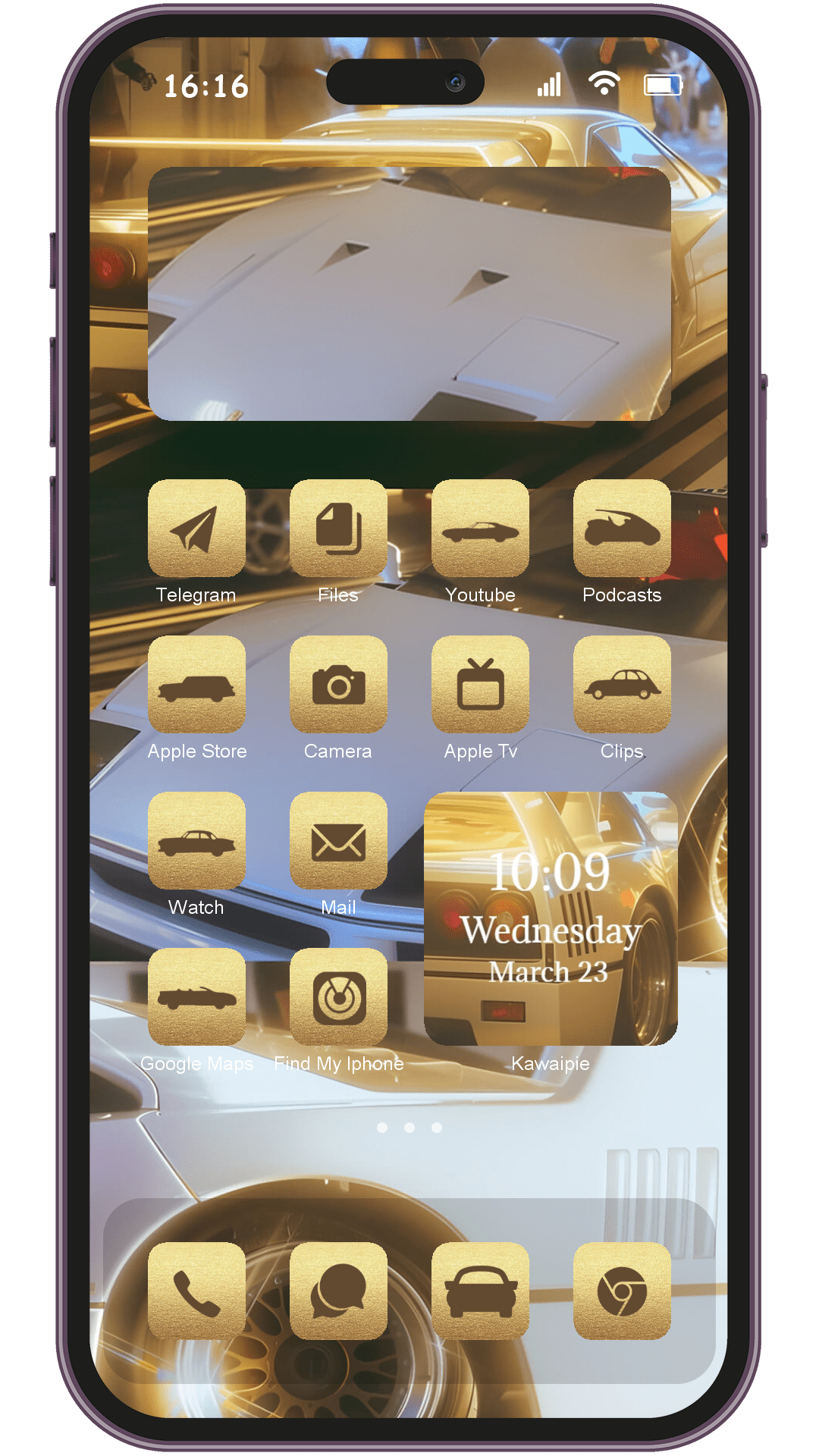 Luminescence Car theme pack applied on smartphone home screen