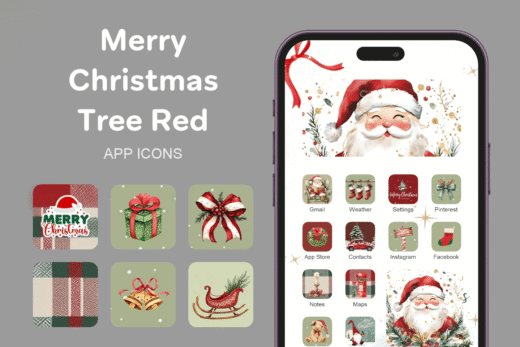 Merry Christmas Tree Red theme pack featured image showing icons widgets and wallpaper