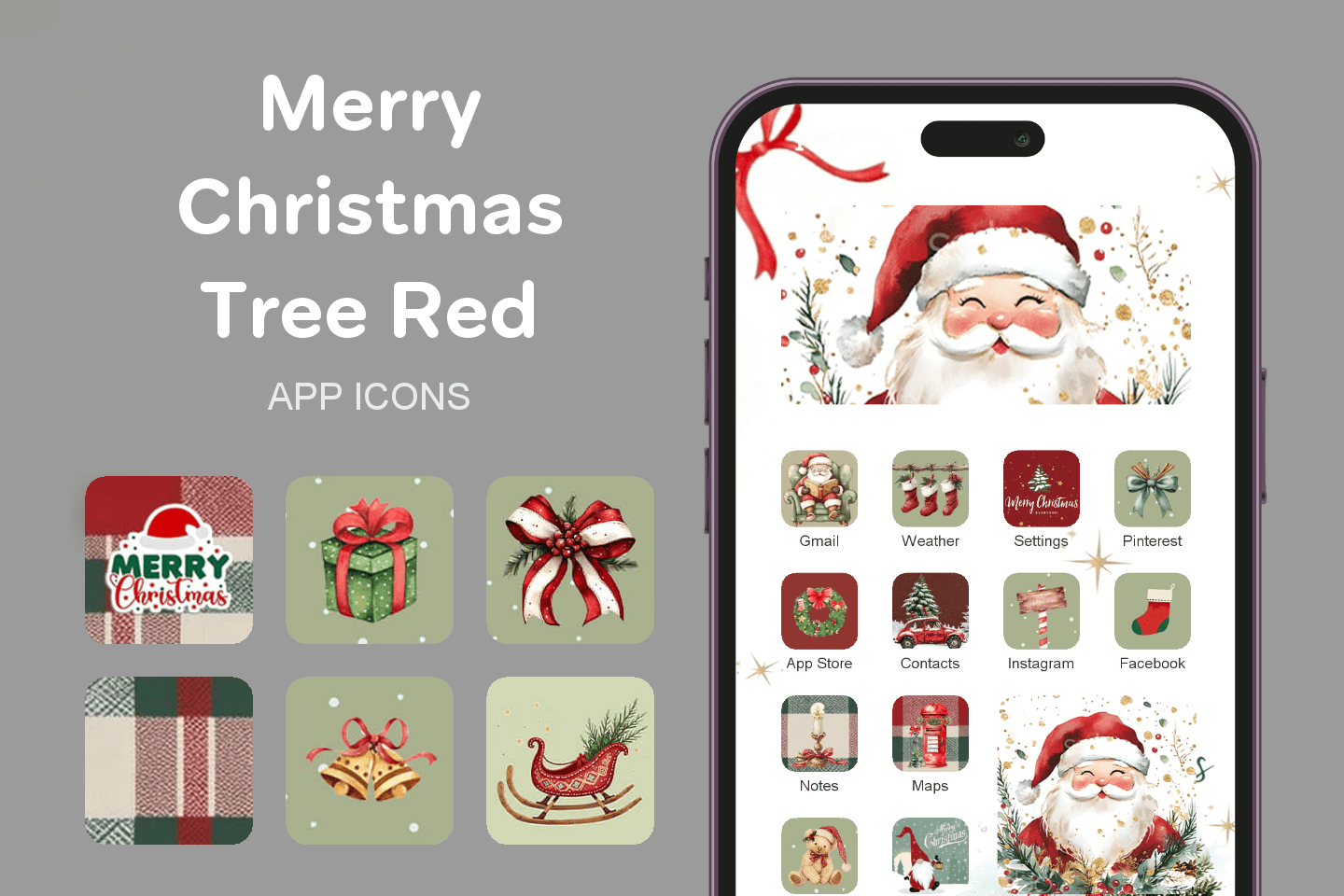 Merry Christmas Tree Red theme pack featured image showing icons widgets and wallpaper