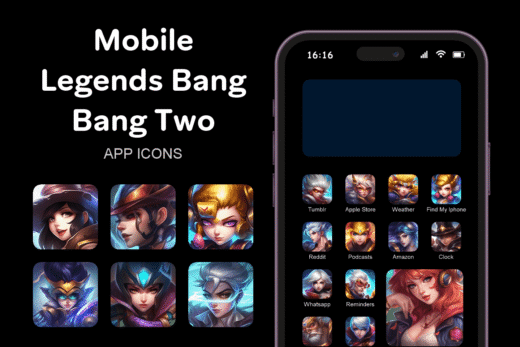 Mobile Legends Bang Bang Two theme pack featured image showing icons widgets and wallpaper