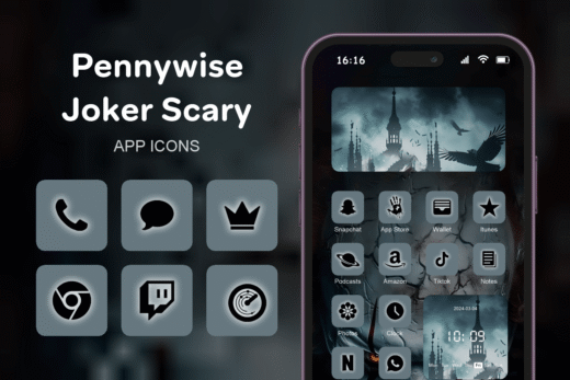 Pennywise Joker Scary theme pack featured image showing icons widgets and wallpaper
