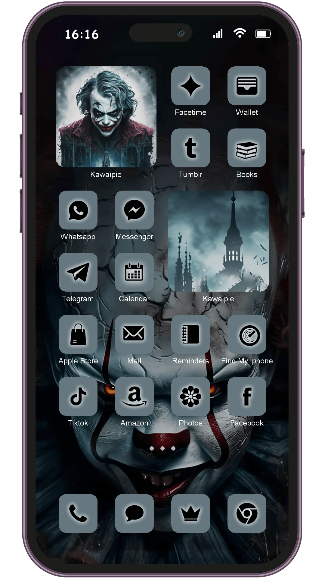 Pennywise Joker Scary theme pack installed on phone home screen