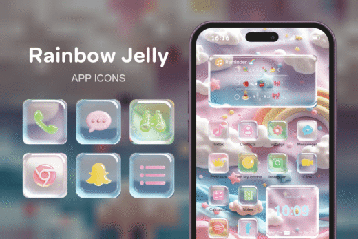 Rainbow Jelly theme pack featured image showing icons widgets and wallpaper