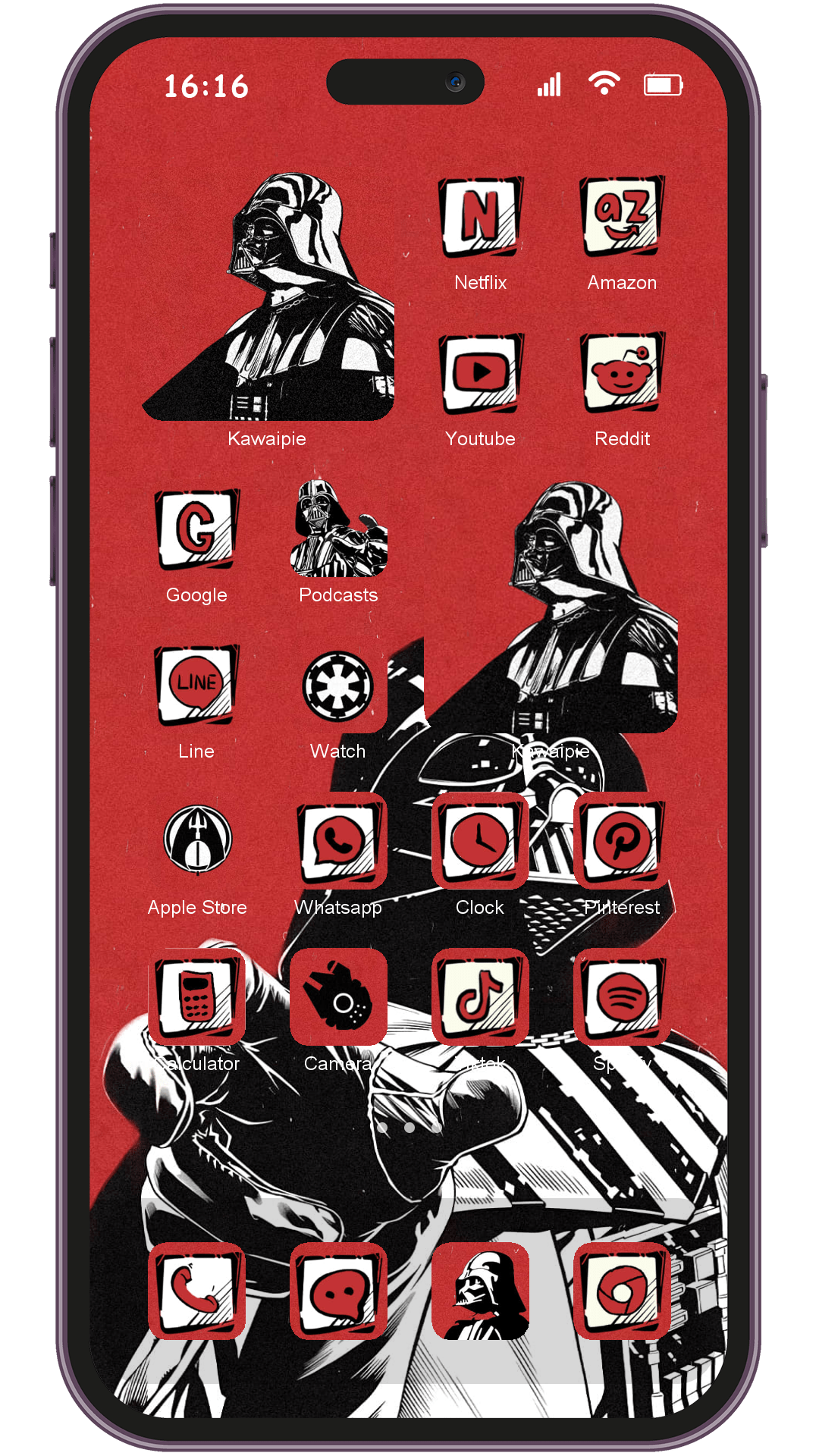 Retro Poster Darth Vader theme pack installed on phone home screen