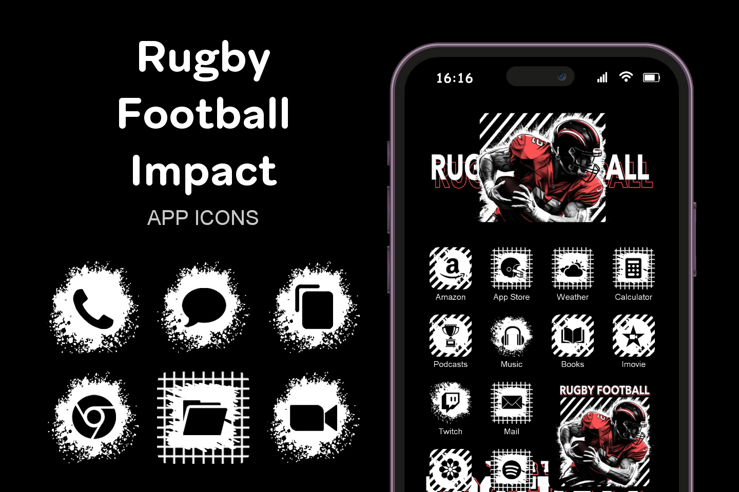 Rugby Football Impact theme pack featured image showing icons widgets and wallpaper