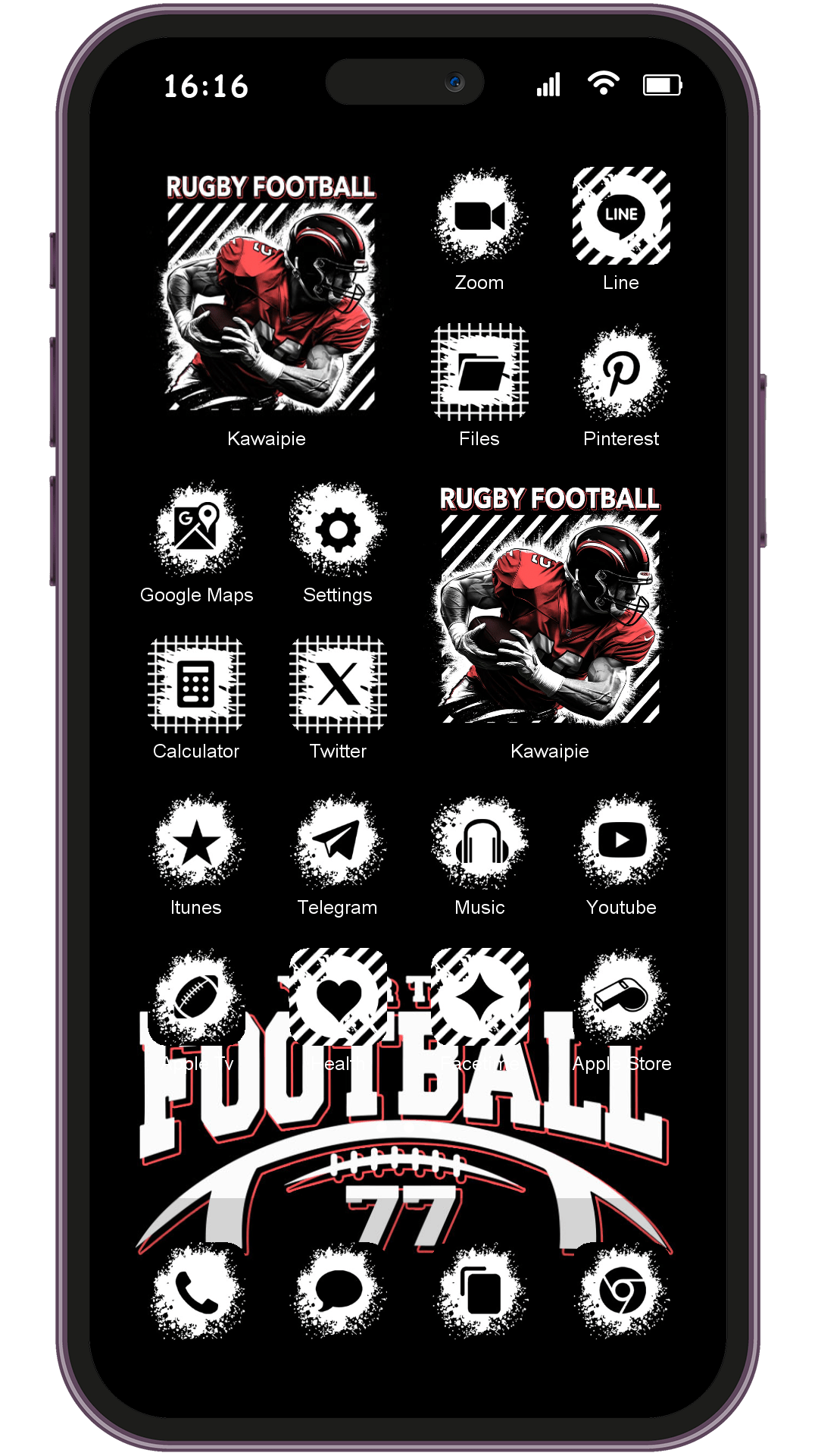 Rugby Football Impact theme pack installed on phone home screen