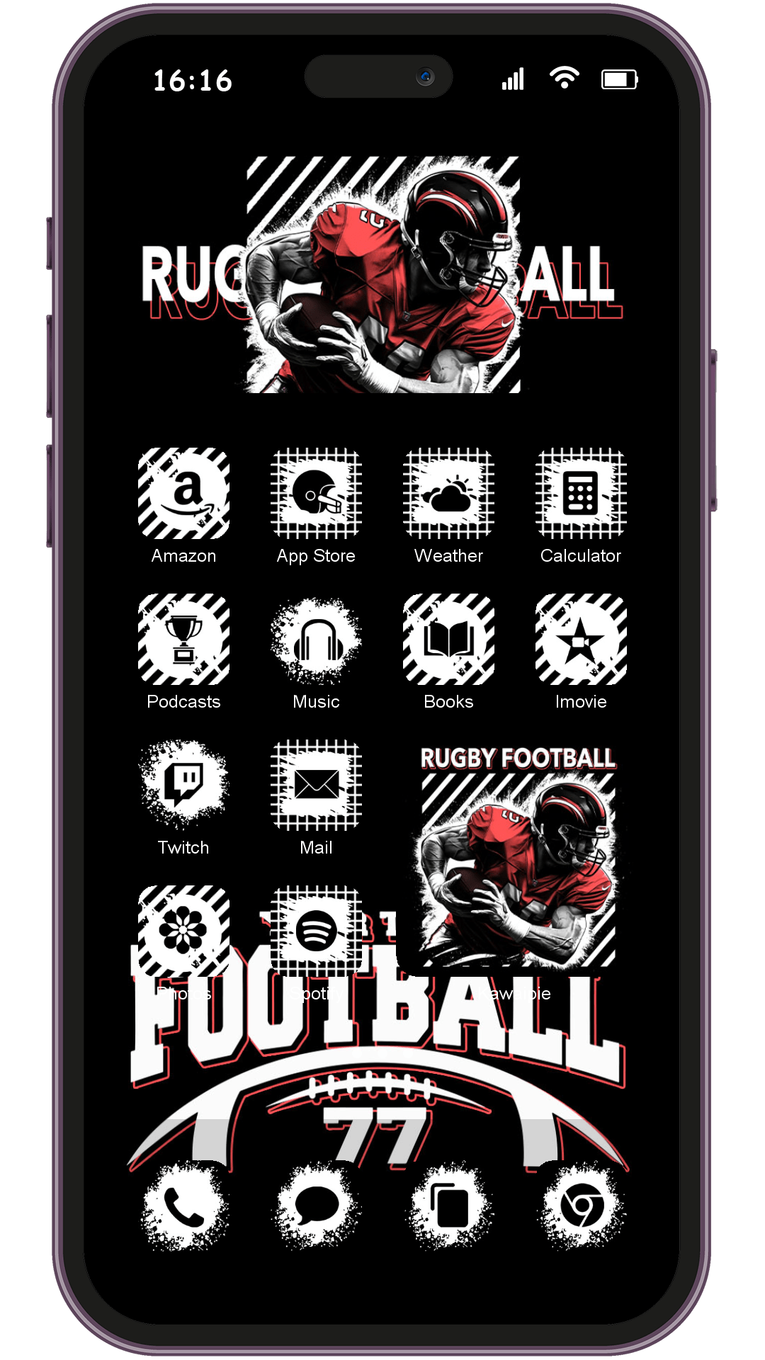 Rugby Football Impact theme pack applied on smartphone home screen