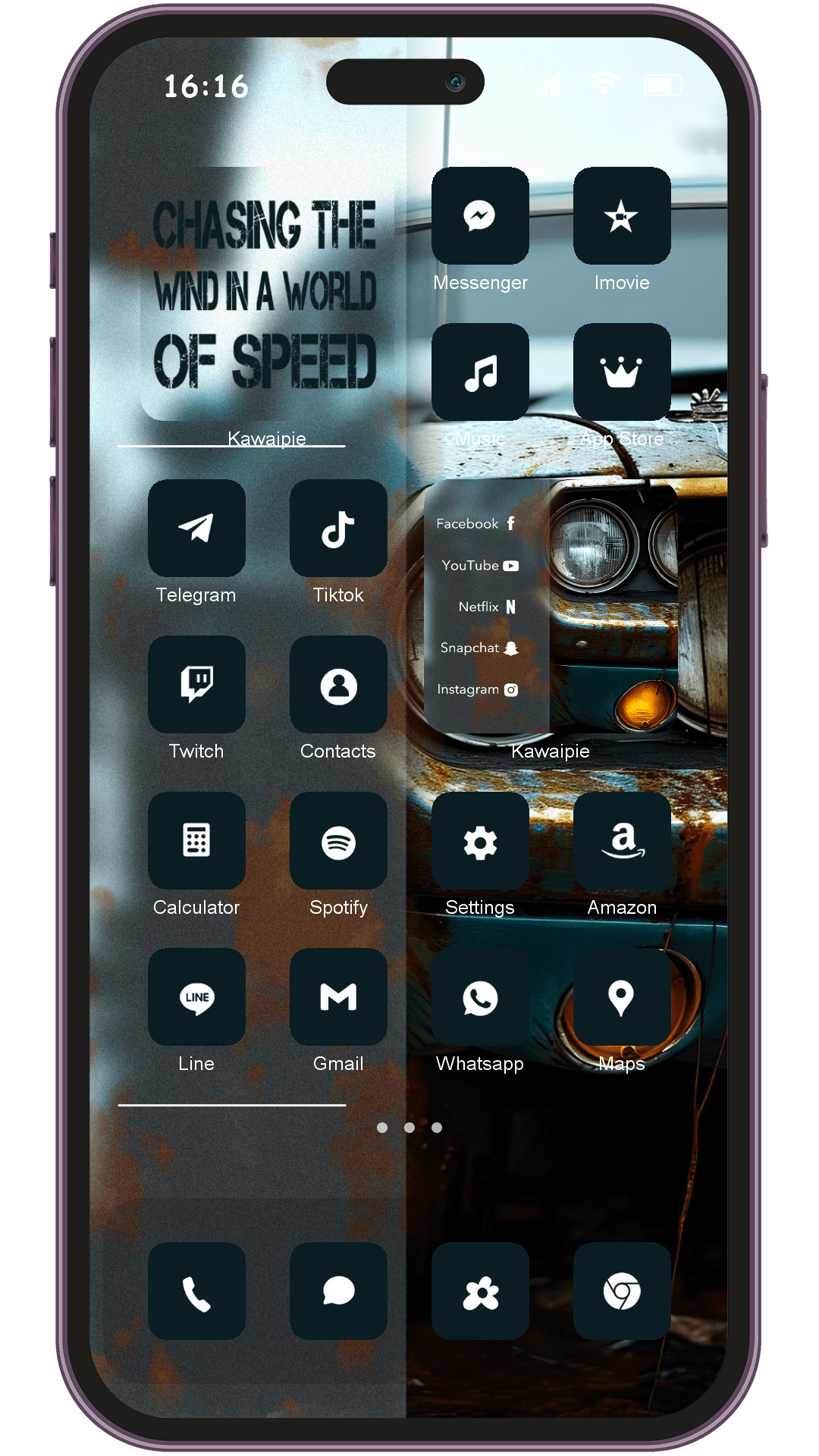 Rusty Vintage Car theme pack installed on phone home screen