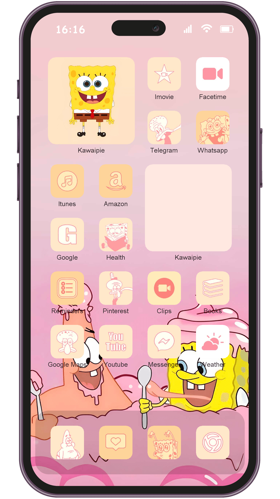 Spongebob theme pack installed on phone home screen
