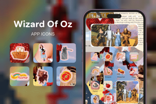 Wizard Of Oz theme pack featured image showing icons widgets and wallpaper