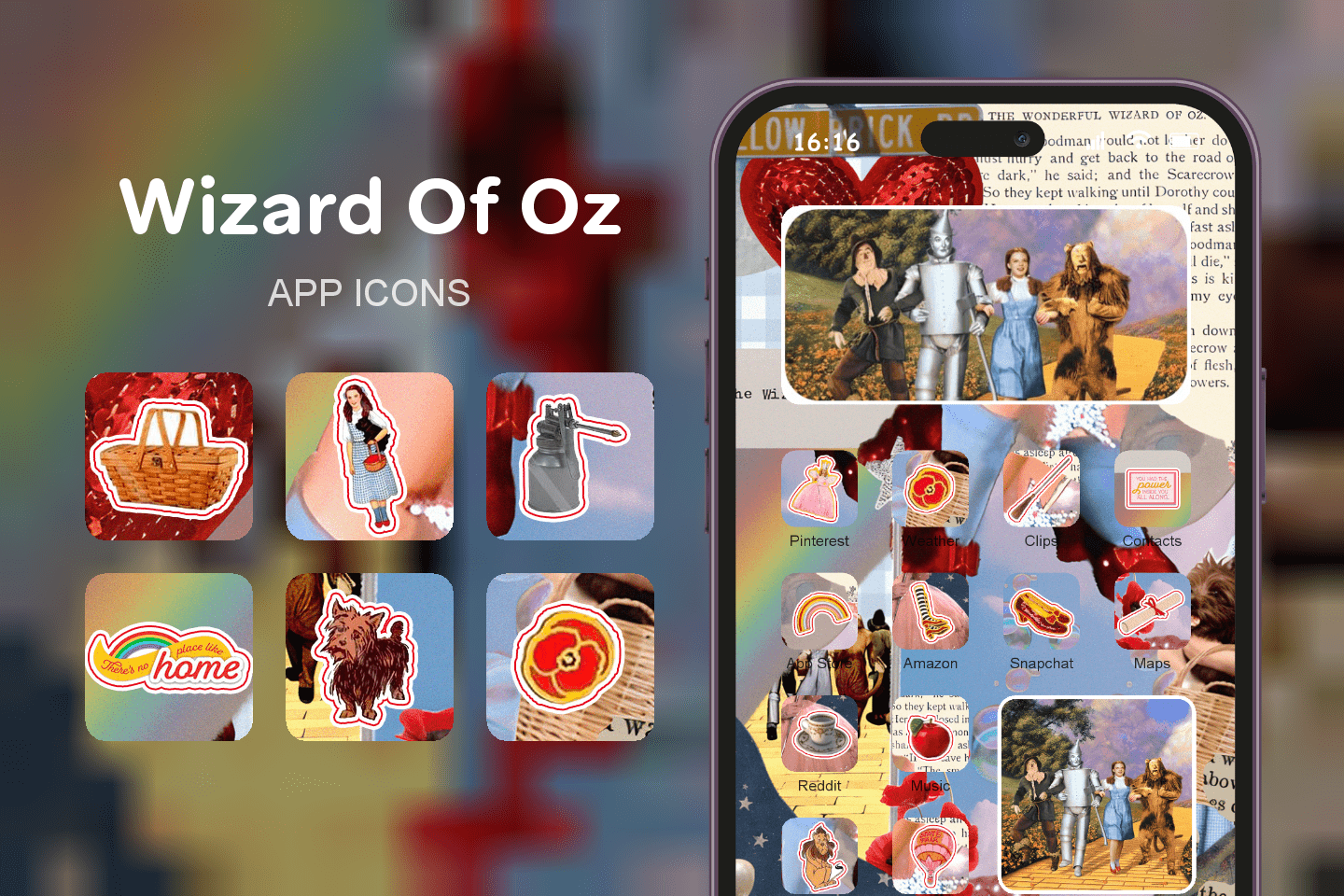 Wizard Of Oz theme pack featured image showing icons widgets and wallpaper