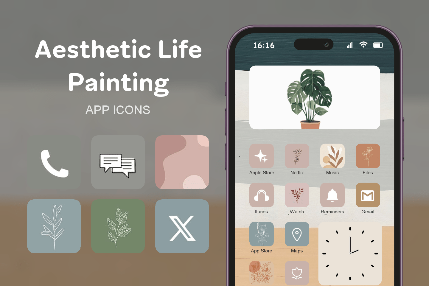 Aesthetic Life Painting theme pack featured image showing icons widgets and wallpaper