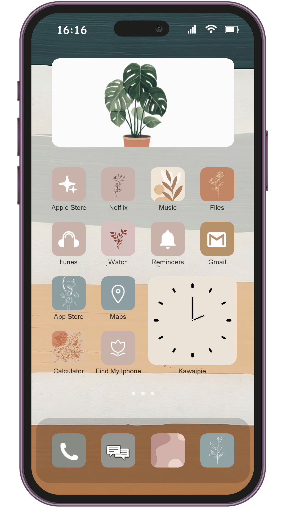 Aesthetic Life Painting theme pack applied on smartphone home screen