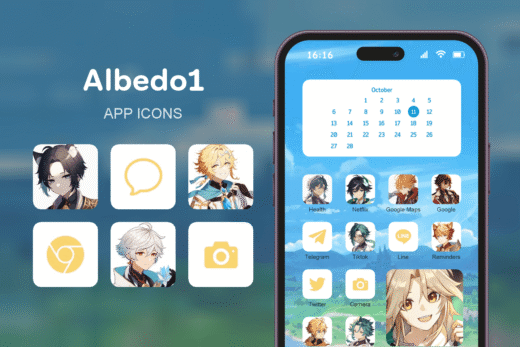 Albedo1 theme pack featured image showing icons widgets and wallpaper