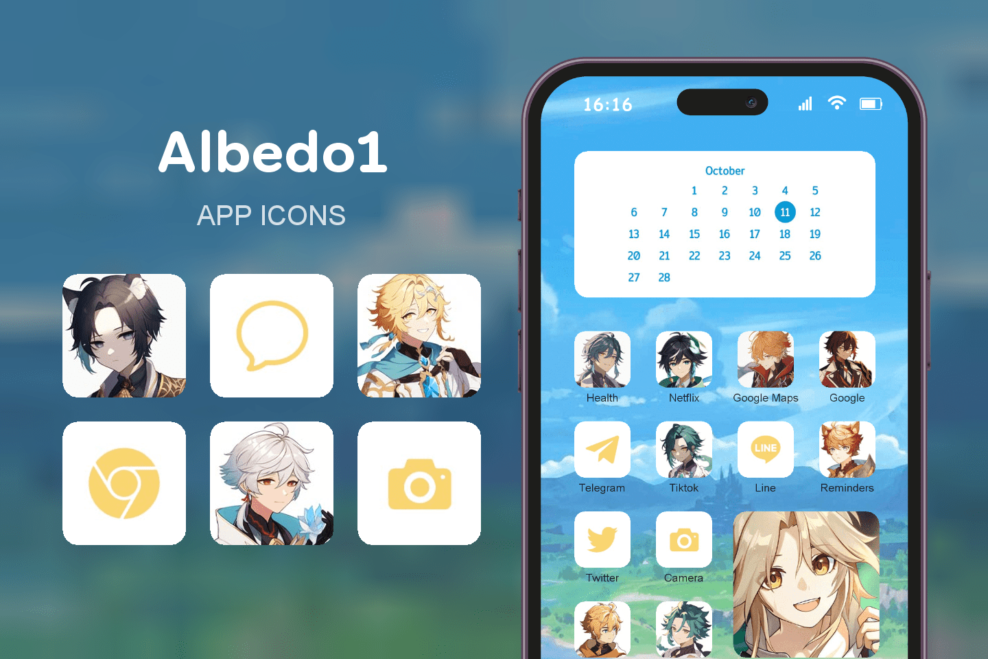 Albedo1 theme pack featured image showing icons widgets and wallpaper