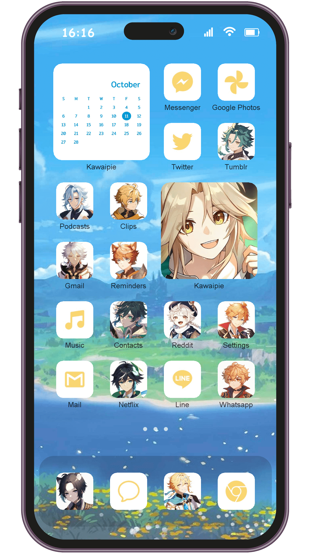 Albedo1 theme pack installed on phone home screen