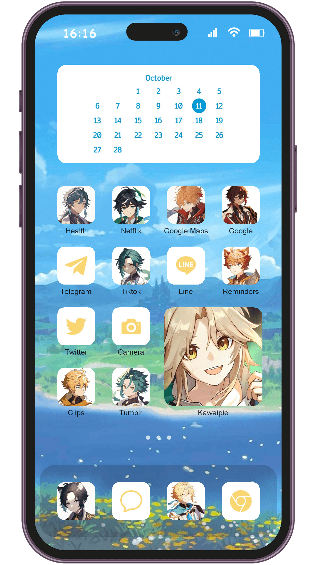 Albedo1 theme pack applied on smartphone home screen