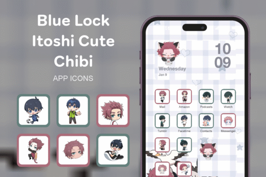 Blue Lock Itoshi Cute Chibi theme pack featured image showing icons widgets and wallpaper