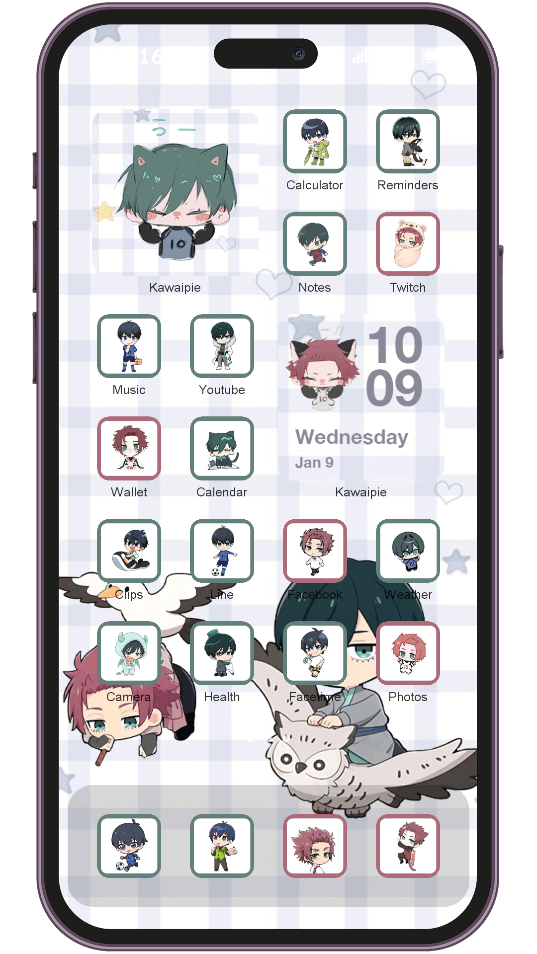 Blue Lock Itoshi Cute Chibi theme pack installed on phone home screen